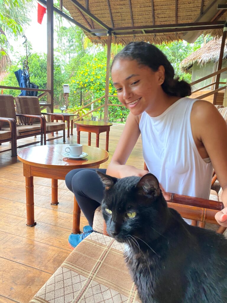 My daughter making friends with one of the local residents at Tambopata