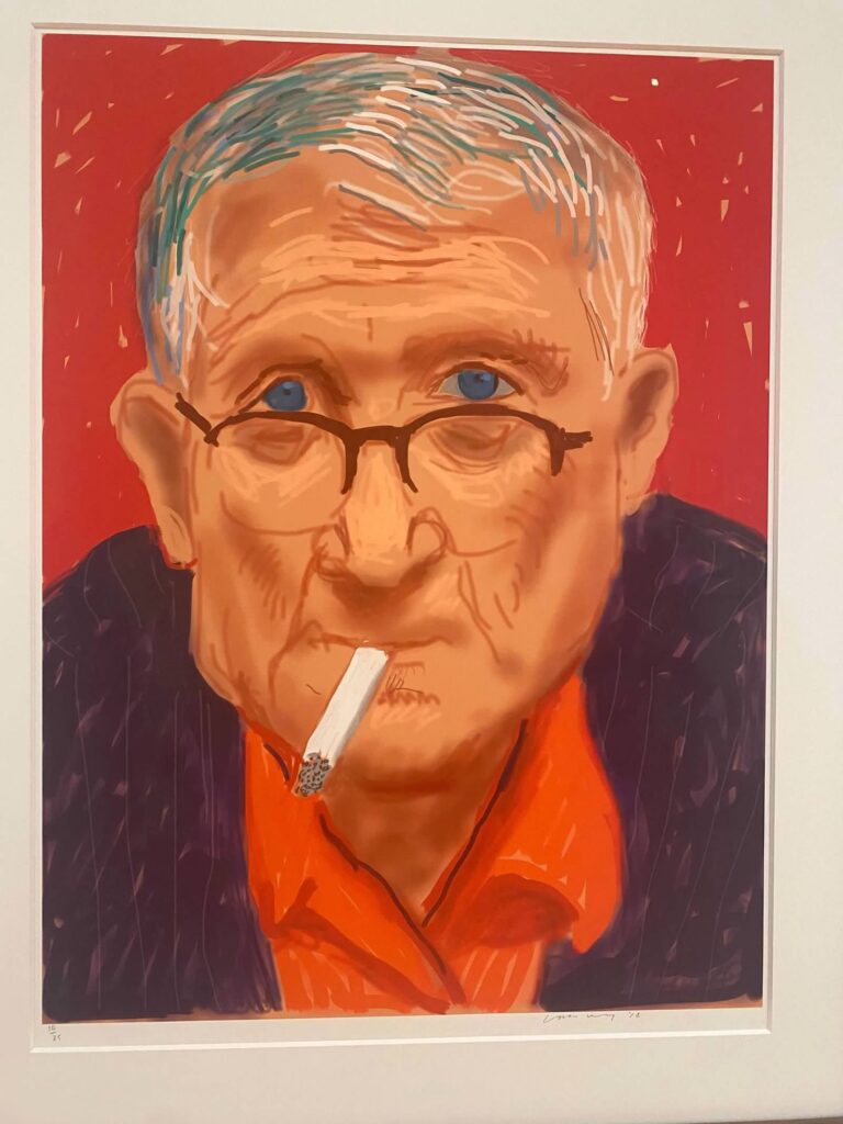 Painting self portrait of the artist David Hockney at the Perspectives Should Be Reversed Exhibit at the Palm Springs Art Museum