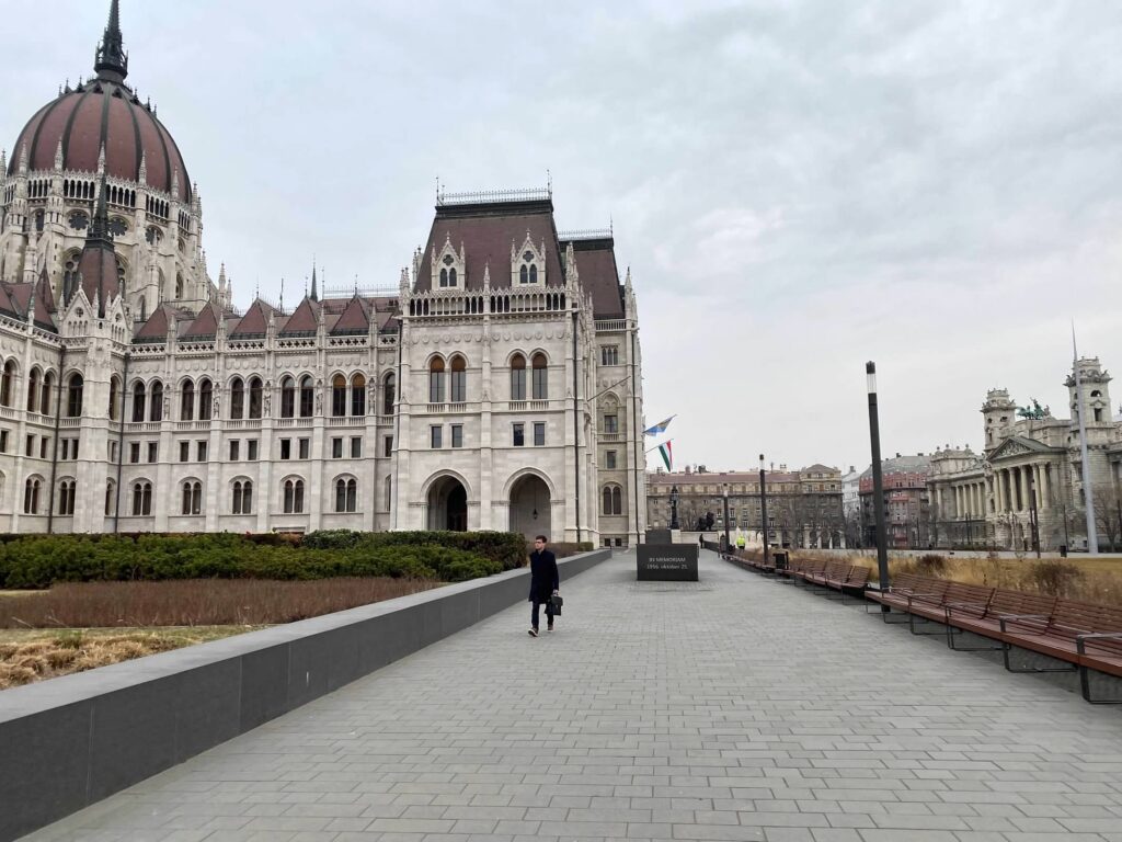 The Parliament building in Budapest Hungary on an overcast day